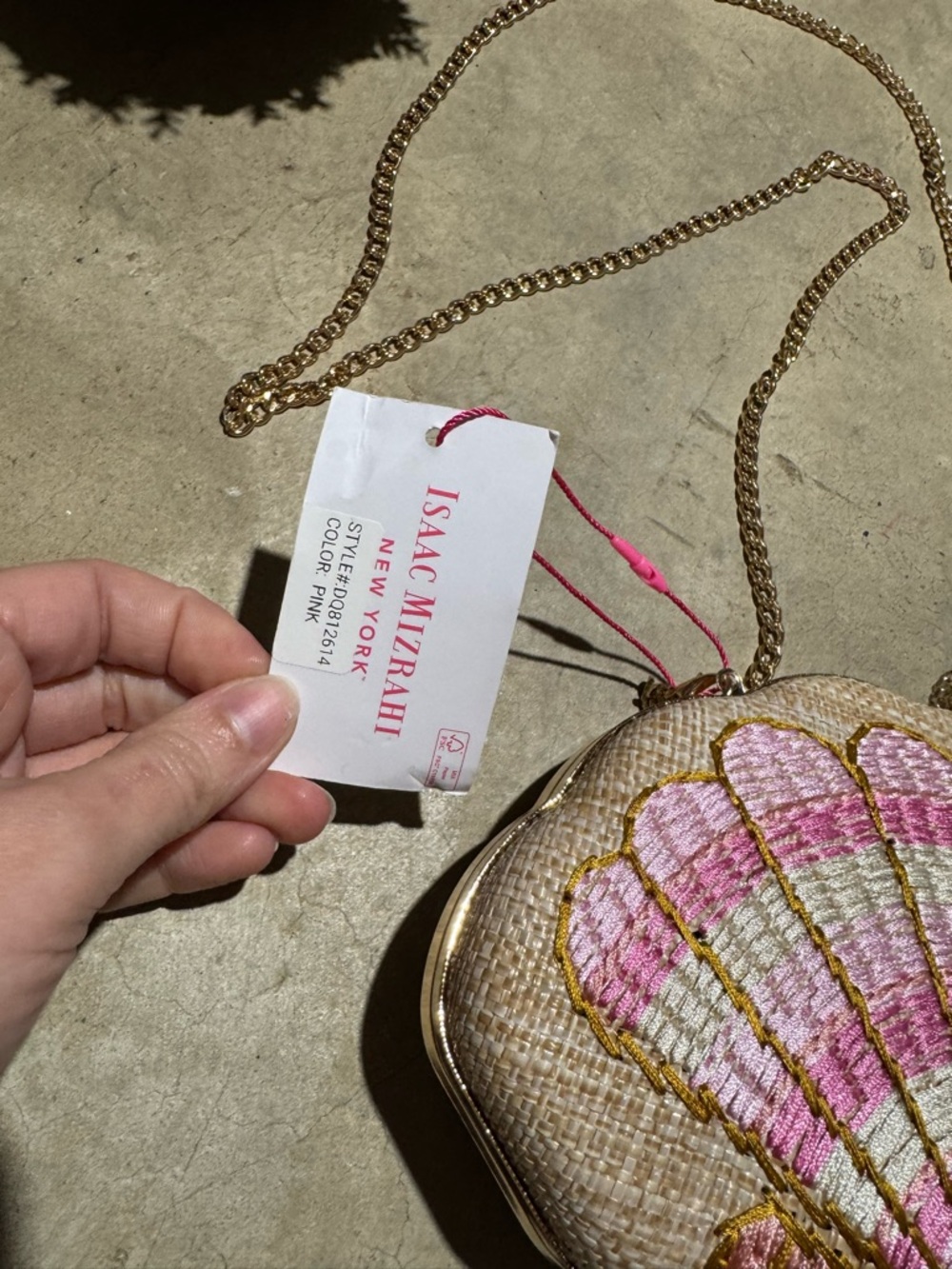 Isaac Mizrahi NWT Shell Clutch Evening Bag Beachy Gold Chain Resort Vacation - Picture 2 of 7